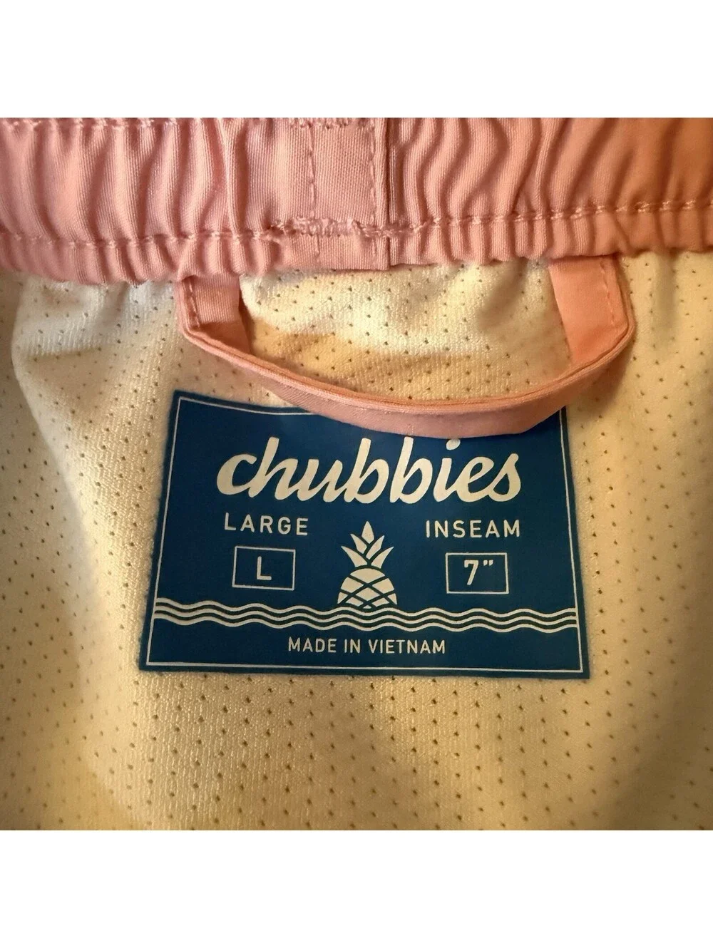 Chubbies Men’s Swim Trunks Large 7” Inseam Pink Aqua Striped Board Shorts